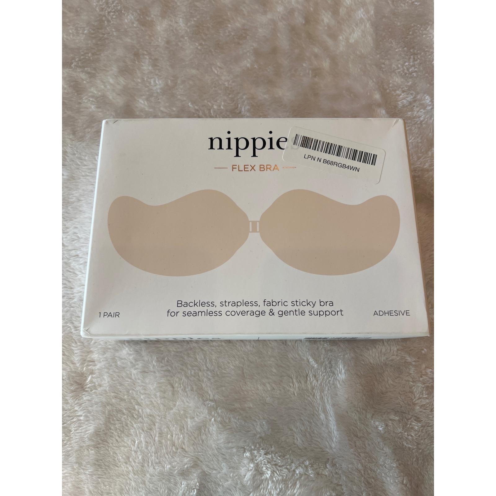 Nippies Flex Bra Adhesive Backless Strapless Fabric Sticky Bra Creme Size D Cup